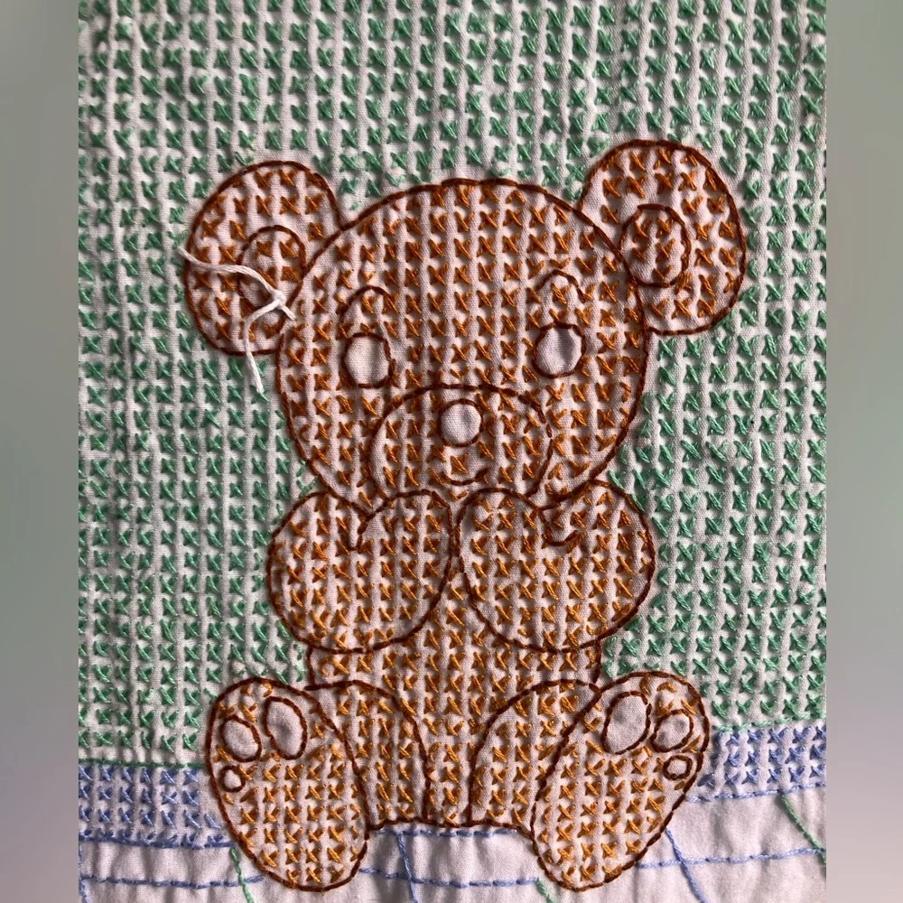 Vintage HandmadeCross Stitched Baby Blanket/Nursery/Infant, Multicolored